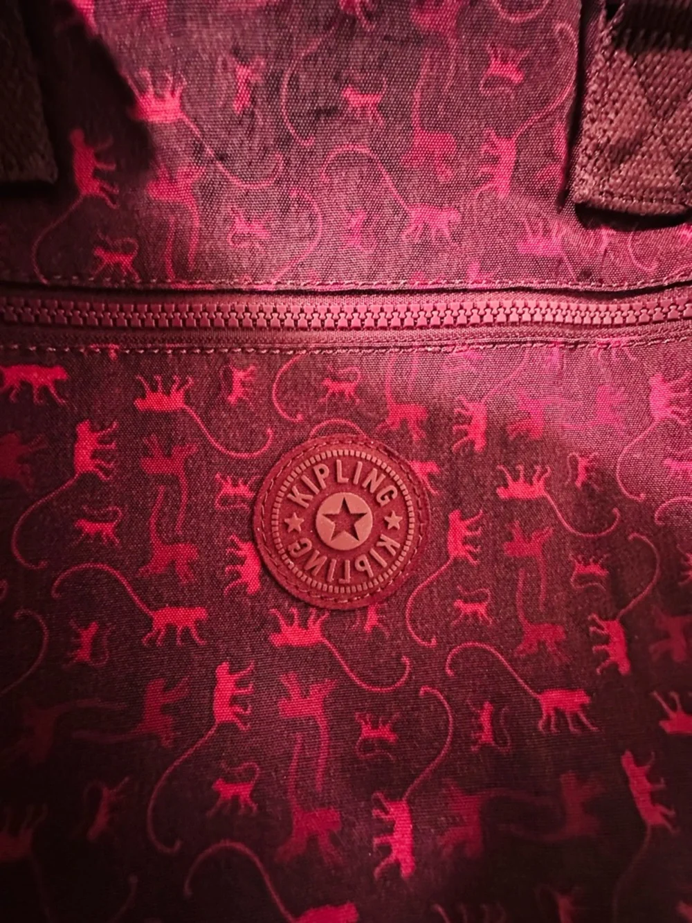 Kipling Deep Maroon Kipling Logo Pattern Bag Double Handles 13” x 11” x 6”